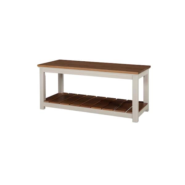 Alaterre Furniture Savannah Ivory with Natural Wood Top Dining Bench