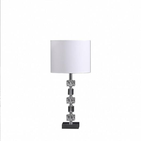 HomeRoots 19.75 in. Silver Standard Light Bulb Bedside Table Lamp with White Metal Shade