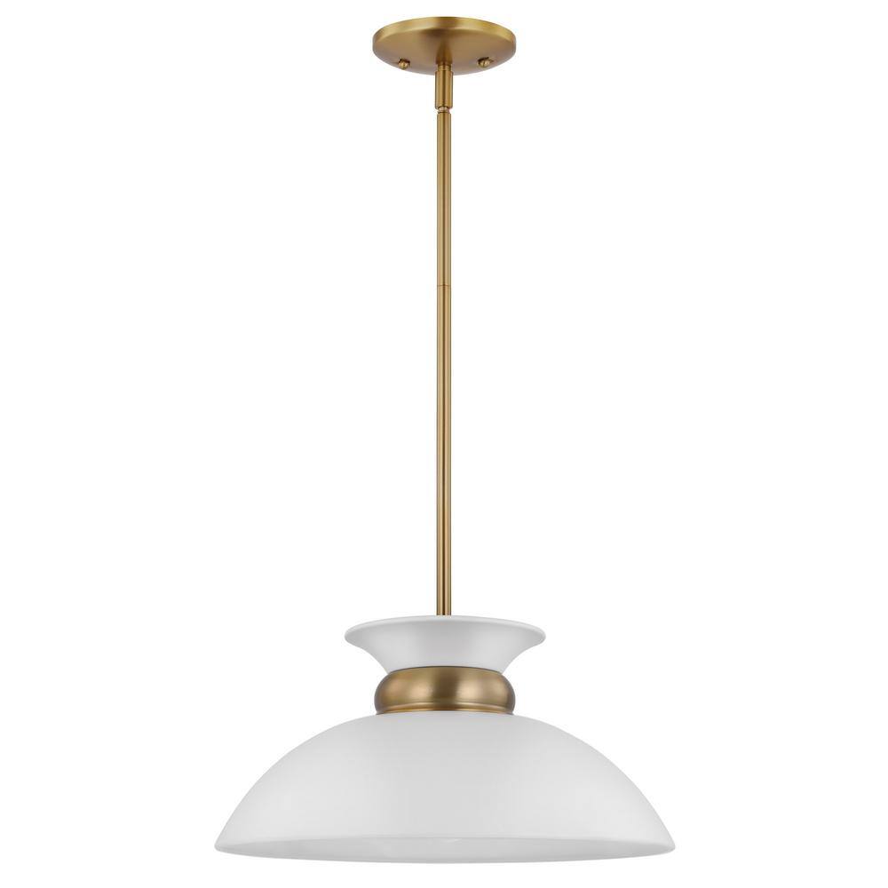 Perkins Matte White & Burnished Brass 15" Modern Bowl Pendant
