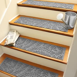 Waterhog Boxwood 8.5 in. x 30 in. PET Polyester Indoor Outdoor Stair Tread Cover (Set of 4) Medium Gray