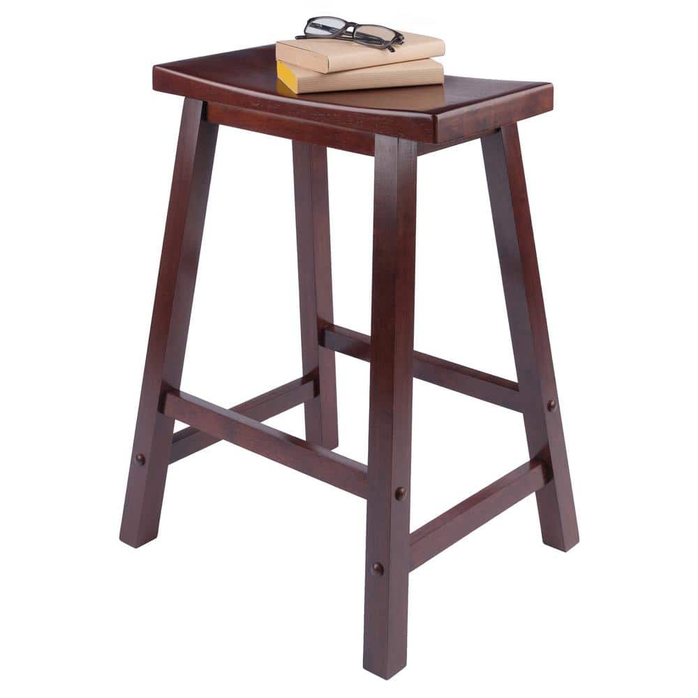 Antique Walnut 24" Backless Saddle Style Wood Stool