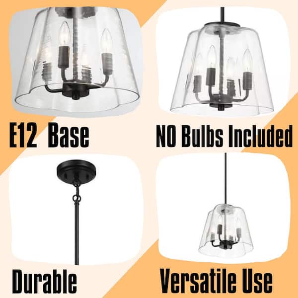 Mode 60-Watt 4-Light Black Cone Pendant Pendant Light with Clear Glass Shade