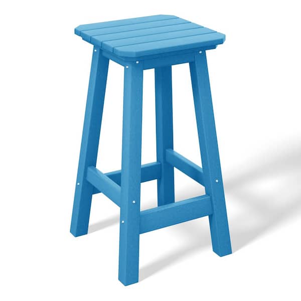 WESTIN OUTDOOR Laguna 24 in. HDPE Plastic All Weather Square Seat Backless Counter Height Outdoor Bar Stool in Pacific Blue