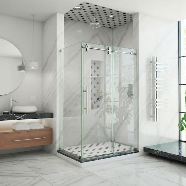 DreamLine Enigma-XO 44 -3/8 to 48 -3/8 in. W x 76 in. H Fully Frameless Sliding Shower Enclosure in Brushed Stainless Steel