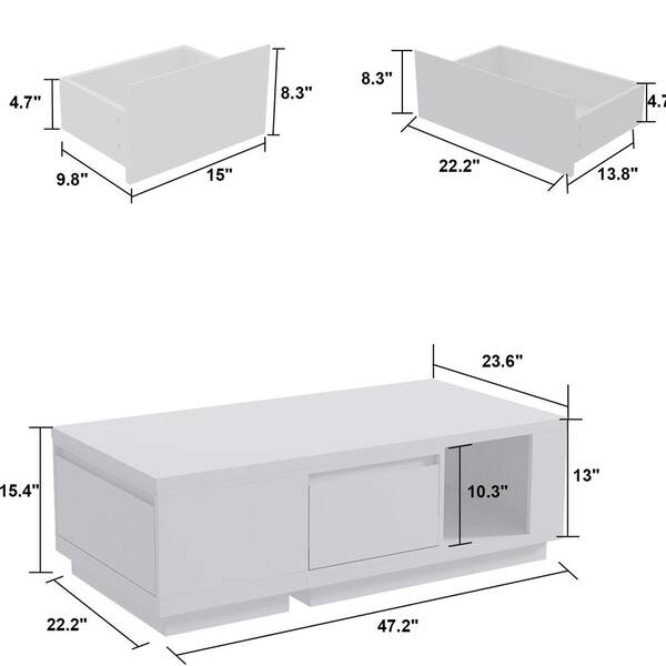 FUFU&GAGA 45.3 in. White Rectangle MDF Wood Lift Top Coffee Table with  Hidden Storage Shelf and 2-Drawers KF200019-01 - The Home Depot