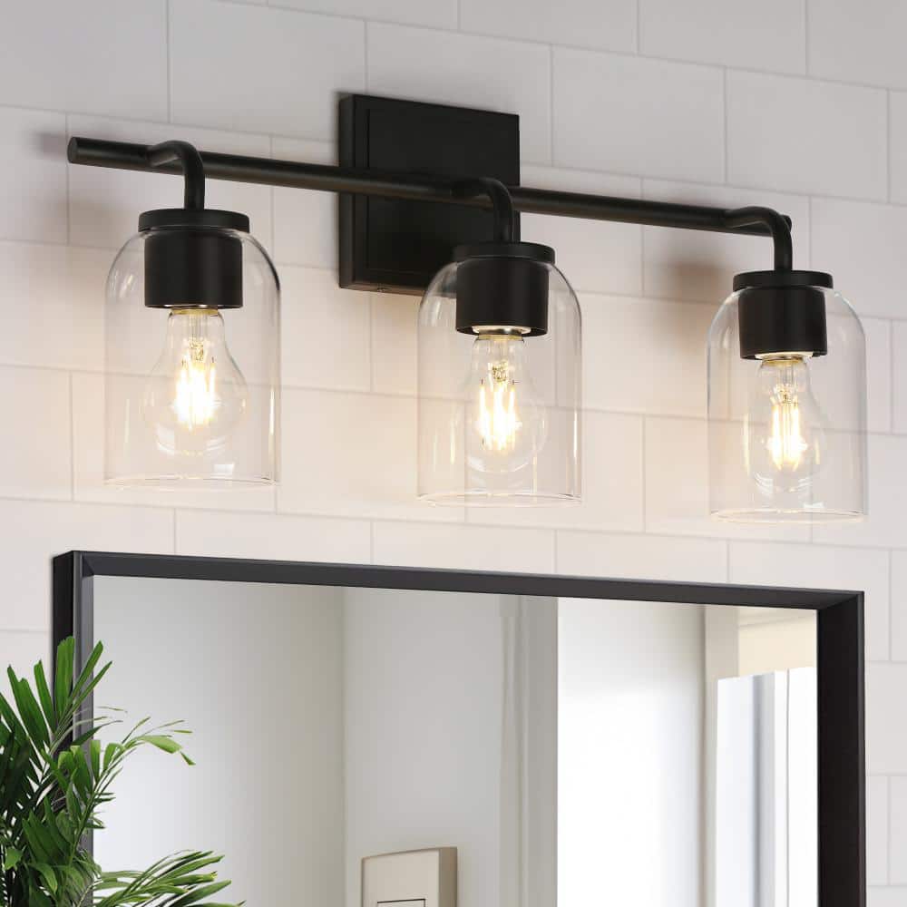 Modern 3-light Matte Black Wall Sconce with Clear Dome Glass Shade, Industrial 19.5 in. Vanity Light for Bathroom price history on PriceWatchPro