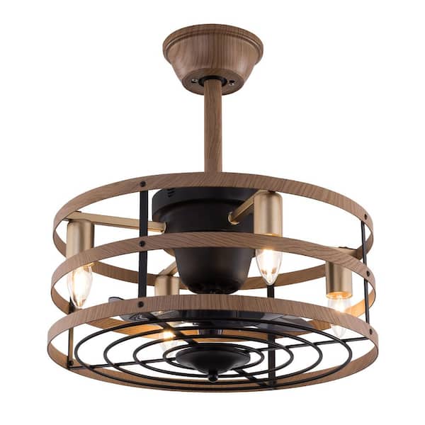 OUKANING 18 in. Indoor Modern Farmhouse Light Brown 6-Speed Reversible Motor Ceiling Fan with Light Kit and Remote