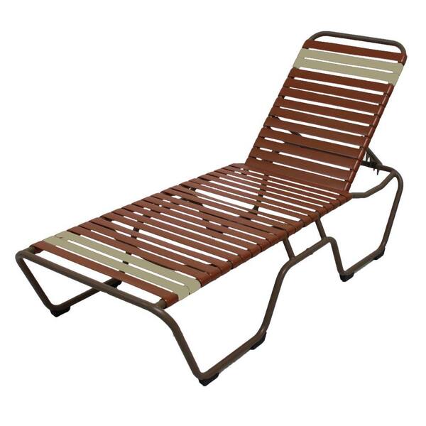 Unbranded Marco Island Brownstone Commercial Grade Aluminum Patio Chaise Lounge with Saddle and Putty Vinyl Straps (2-Pack)
