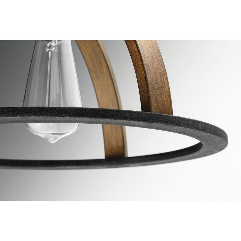 Gilded Iron and Oak 16" Industrial Pendant Light