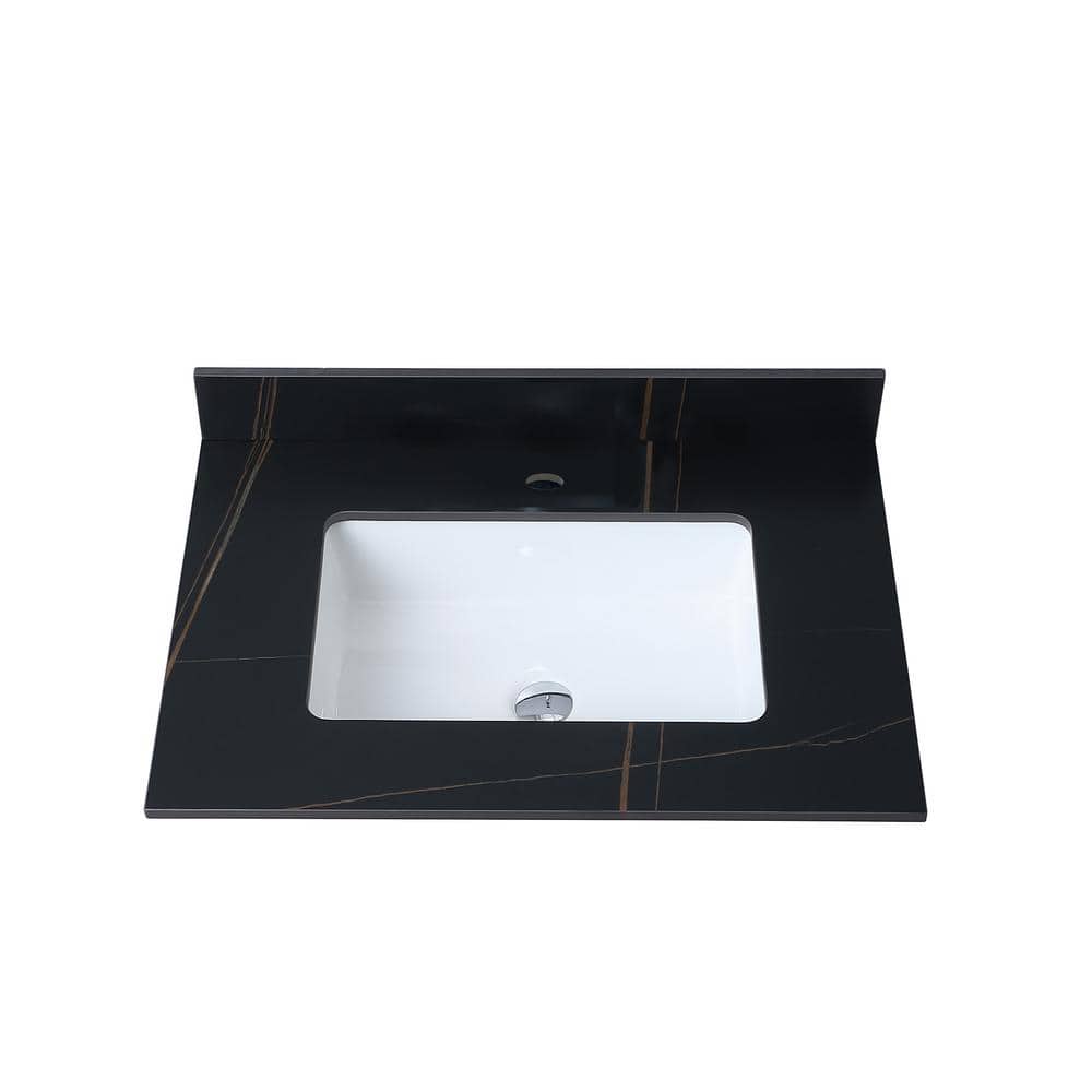 31 in. W. x 22 in. D Engineered Stone Composite White Rectangular Single Si