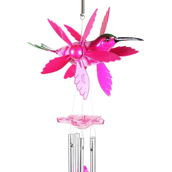 Windywing Whirligig Hummingbird Pink Green Metallic Metal Wind Chimes