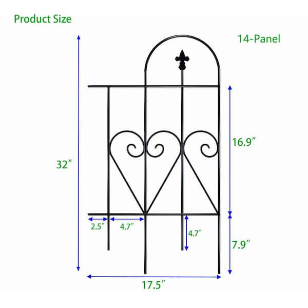 245 in. L x 32 in. H 14-Panel Black Composite Fence Rail Decorative Garden Fence, Decorative Border Fence for Landscape