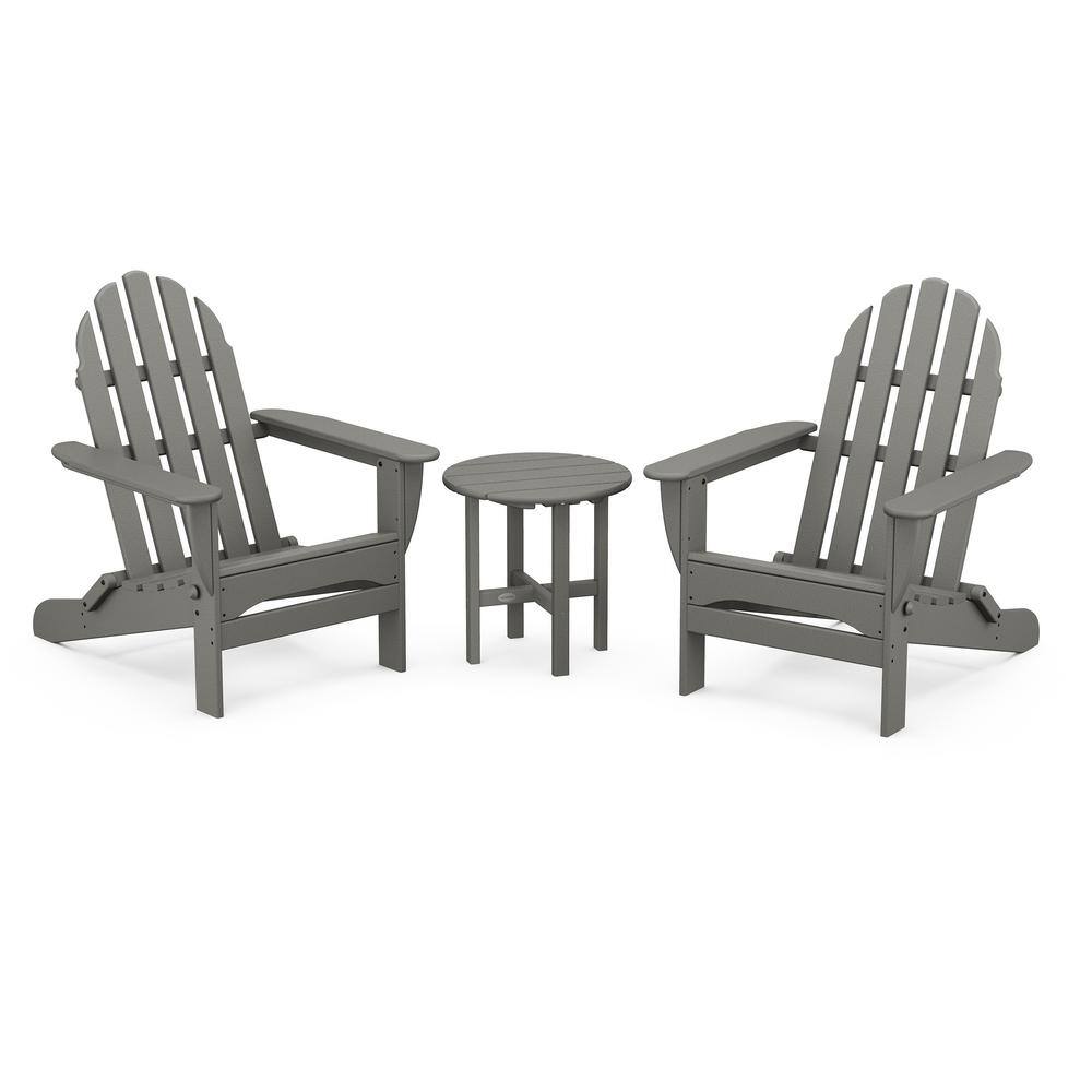 POLYWOOD Classic Folding Slate Grey 3-Piece Plastic Patio Conversation ...