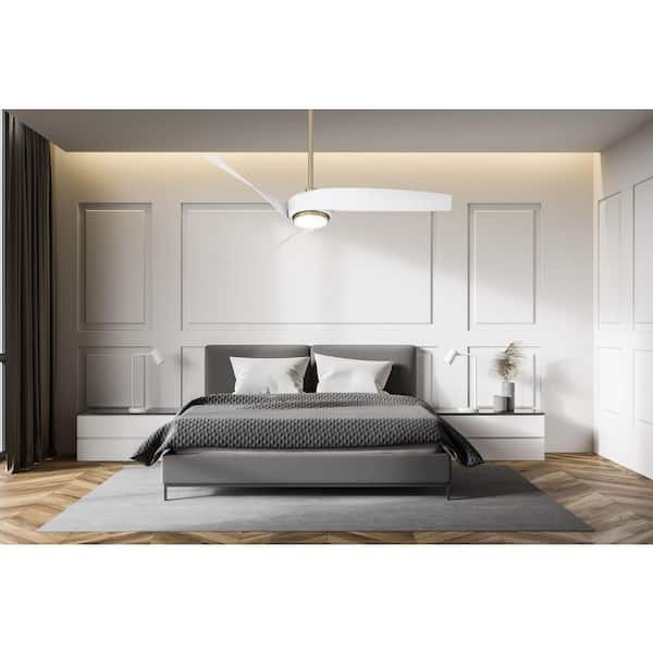 Tudor 56 in. Indoor Brushed Gold with White Blades Ceiling Fan with Adjustable White Integrated LED with Remote Included