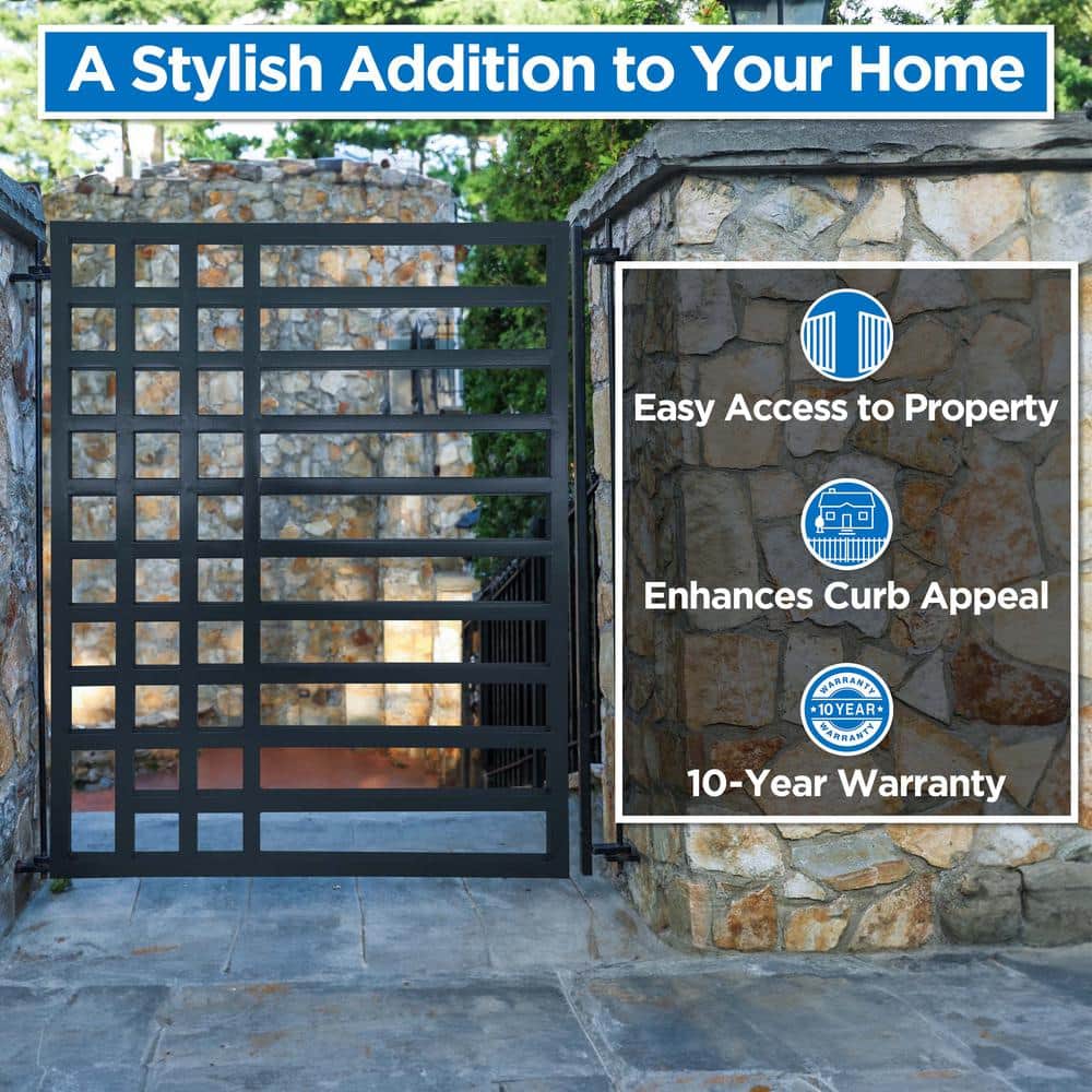 Kyiv Style Black Steel Pedestrian Gate with Flat Top