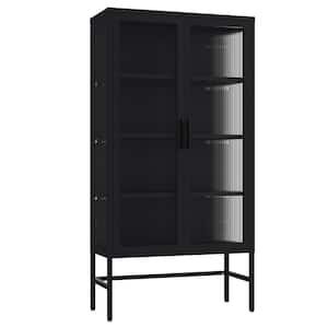 Anky 31.5 in. W x 12.6 in. D x 61.02 in. H Black Freestanding Bathroom Linen Cabinet with Glass Doors