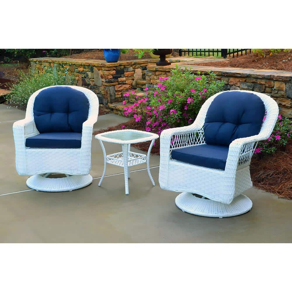 Tortuga Outdoor Biloxi 3-Piece White Resin Wicker Chair and Outdoor