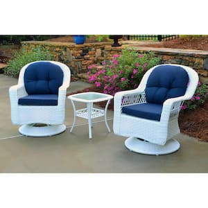 Biloxi 3-Piece White Resin Wicker Chair and Outdoor Side Table Bistro Set with Weather-Resistant Beige Cushions