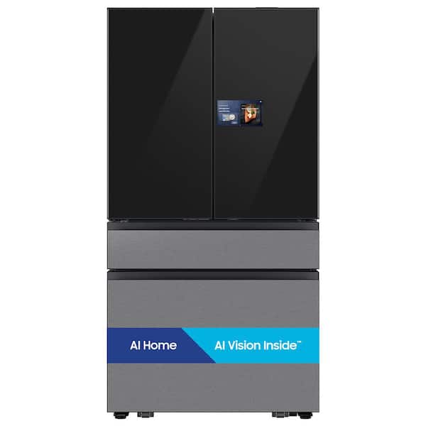 Bespoke 29 cu. ft. Standard Depth 4-Door French Door Refrigerator in Stainless Steel and Charcoal Glass Top with AI Home
