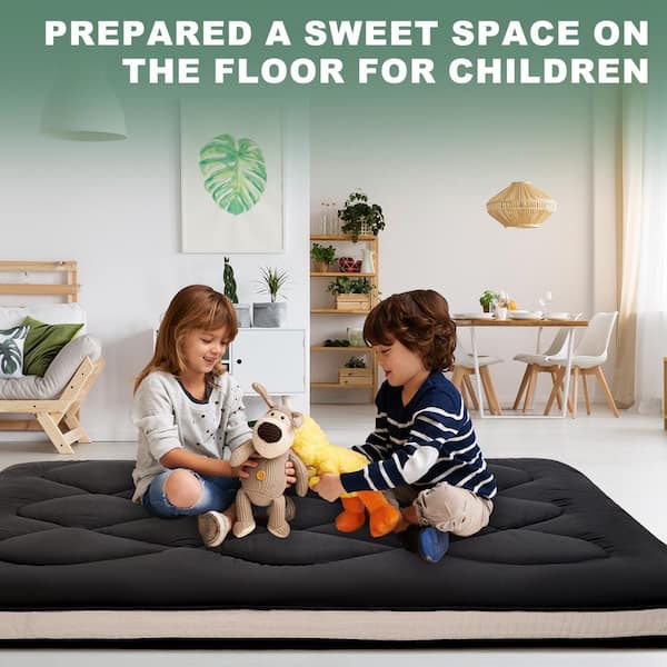 BOZTIY Extra Plush Futon Mattress 4 in. Thick Floor Mattress Protable Roll up Mattress Memory Foam Cushion (Full Size, Black)