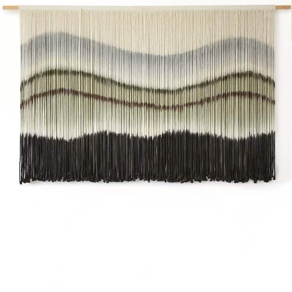 Unbranded 57 in. W x 35 in. L Wall Hanging Dip Dye Tapestry Fiber Wall Art, Boho Bedroom Decor Wall Tapestry-Black Grey