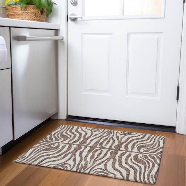 Mayfield Premium Machine Washable Abstract AMF1042 Brown 2 ft. x 3 ft. Area Rug
