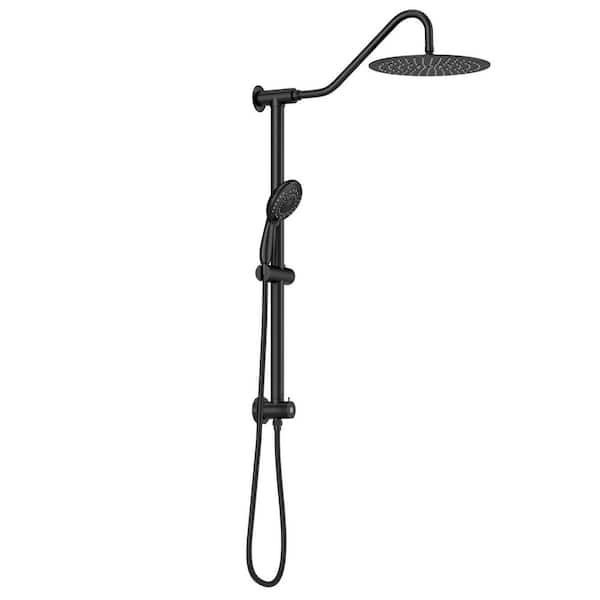 5-Spray Round High Pressure Deluxe Wall Bar Shower Kit with Hand Shower in Matte Black