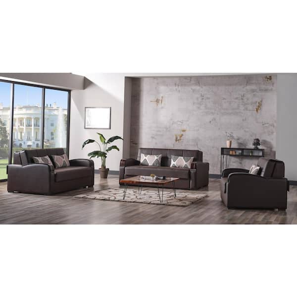 Ottomanson Daydream Collection Convertible 74 in. Brown Faux Leather  3-Seater Twin Sleeper Sofa Bed with Storage DAY-BN-PU-SB - The Home Depot