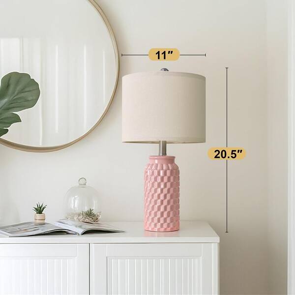 20 in. Pink Ceramic Bedside Table Lamp Set of 2 with No Bulbs