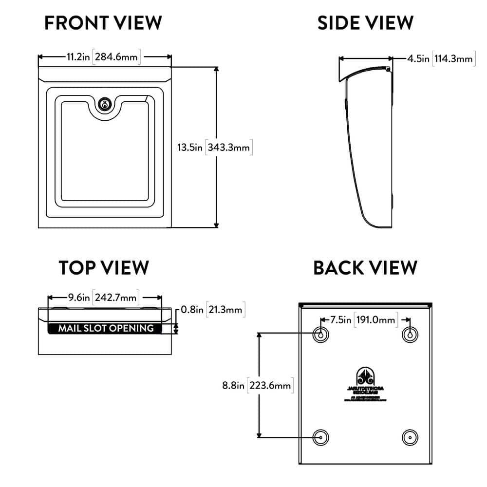 Sienna Black Medium Galvanized Steel Locking Wall Mount Mailbox