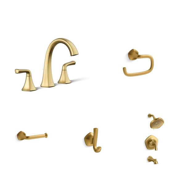Sundae Brass Bathroom Faucet (8 in.), Towel Ring, Toilet Paper Holder, Robe Hook, and Shower Faucet (1.75 GPM) Combo