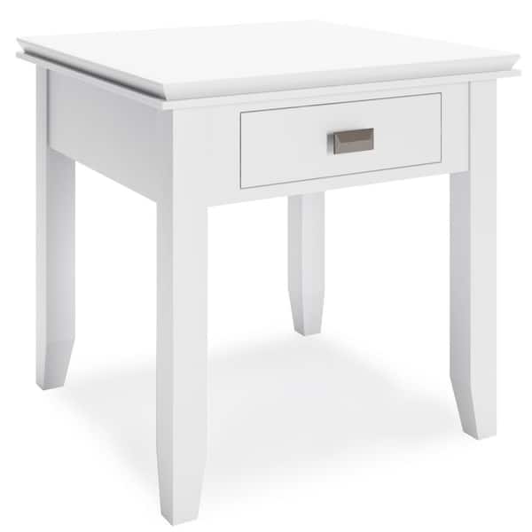 Simpli Home Artisan Solid Wood 21 in. Wide Square Transitional End Table in White