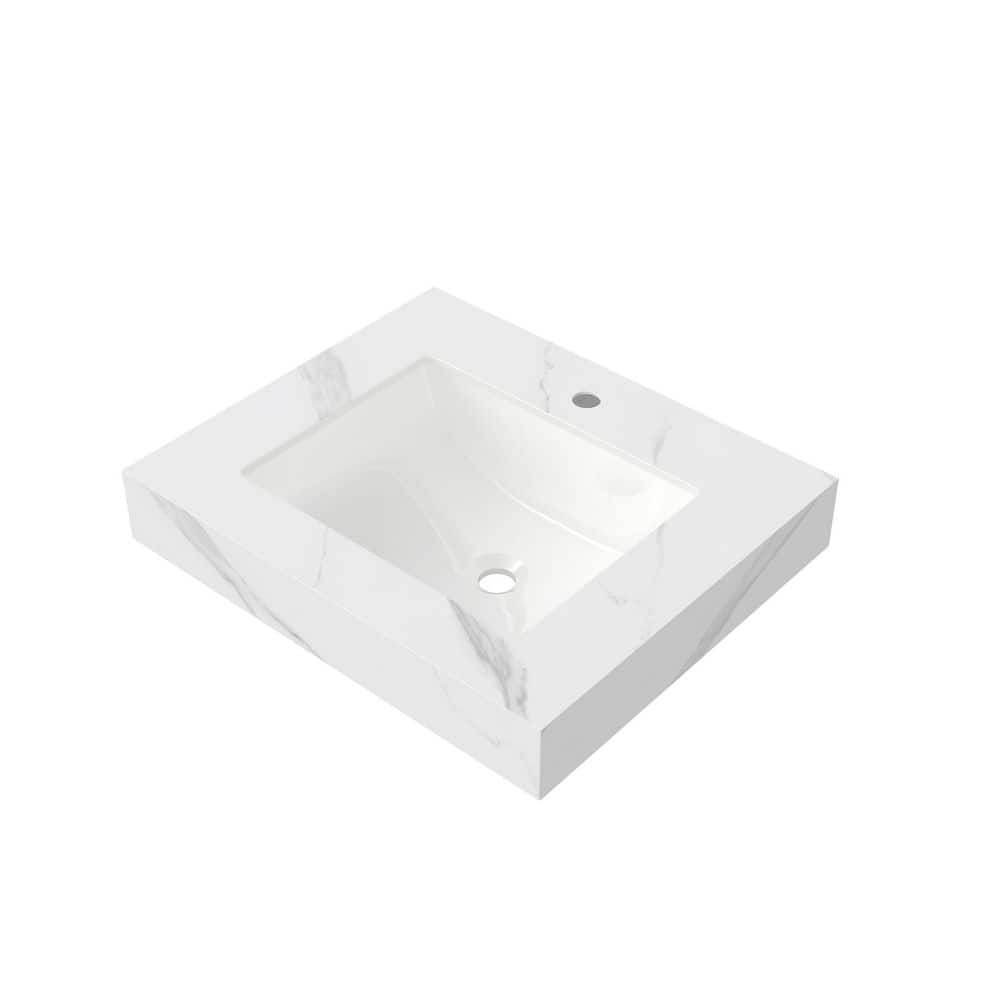 24 in. W x 18.9 in. D Sintered Stone Vanity Top in White with One Standard Pre-drilled Faucet Hole, Cabinet Not Included price history on PriceWatchPro