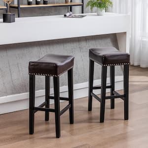 Counter Height 29 in. Brown Wooden Frame Backless Faux Leather Bar Stools(Set of 2 )