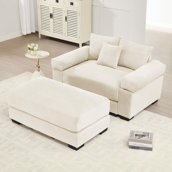 ZDSNYK 54.3 in. Straight Arm 12-Piece Corduroy Modular Sectionals Sofa with Ottoman & Ergonomic Design in. Creamy Beige