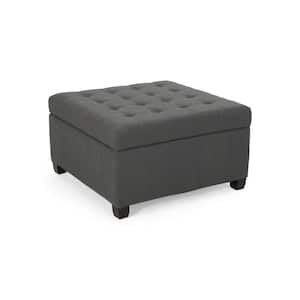 Dark Gray Fabric Square Tufted Accent Medium Ottoman with Storage