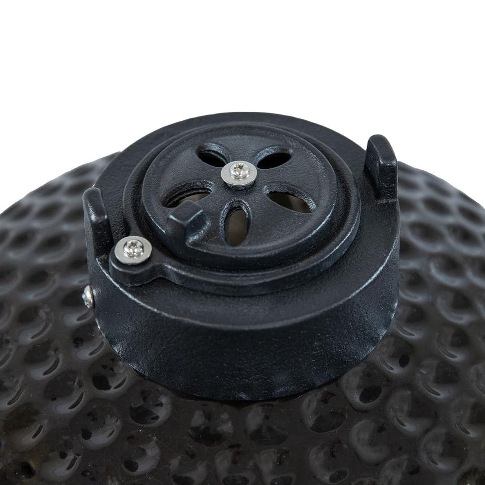 Black Ceramic Kamado Grill with Smoker and Bamboo Side Tables