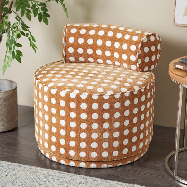 Litton Lane Brown Round Swivel Boucle Polyester Accent Chair with White Spots