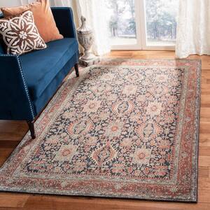 Classic Vintage Navy/Rust 5 ft. x 8 ft. Floral Border Area Rug