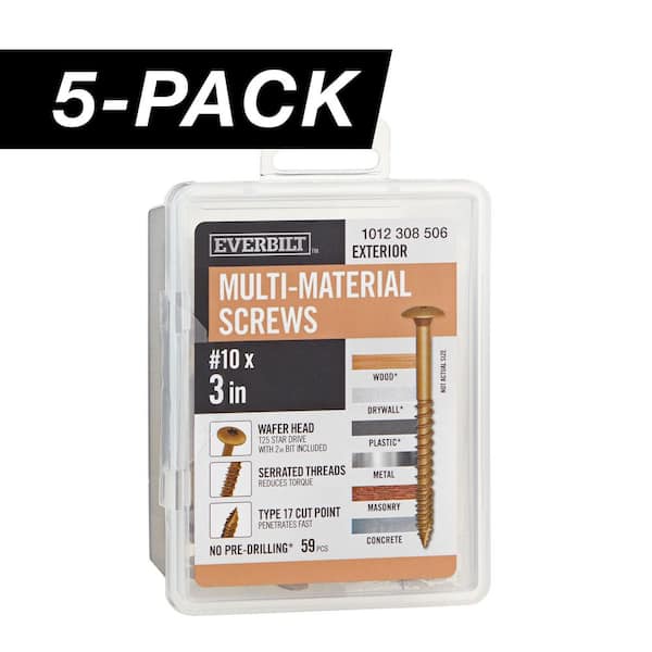 Everbilt 5-Pack #10 x 3 in. Brown 6-Lobe Star Drive Exterior Wafer Head Multi-Material Screw (5 lbs. / 295-Piece)