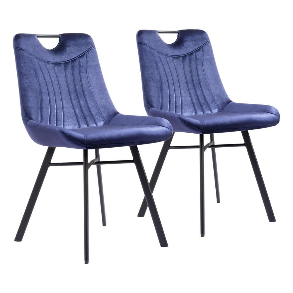 Blue Velvet Upholstered Side Chair with Metal Legs, Set of 2