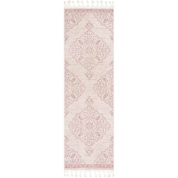 Well Woven Loop-De-Loop Mara Blush 2 ft. 3 in. x 7 ft. 3 in. Runner Medallion Botanical Area Rug
