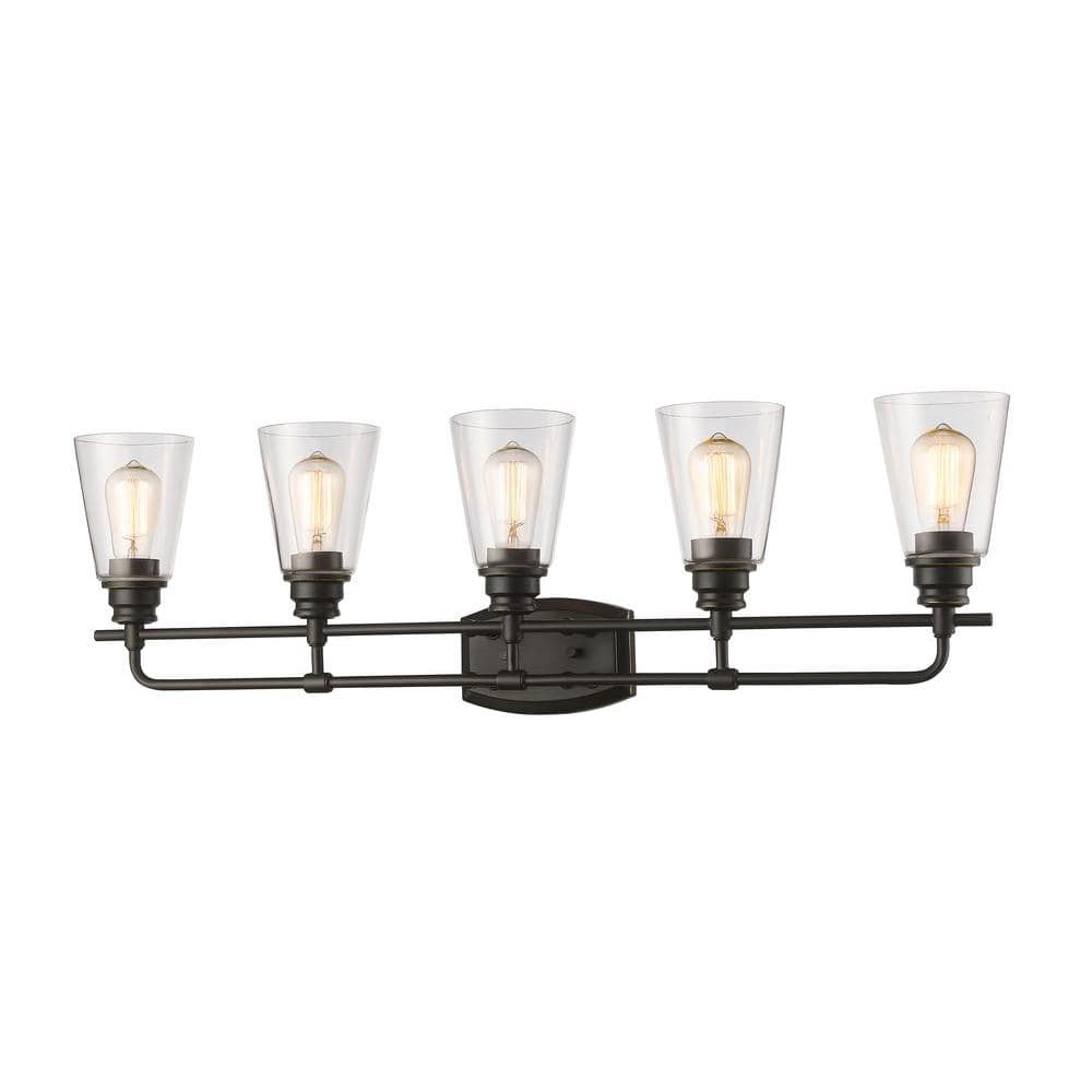 Annora 36.75 in. 5-Light Olde Bronze Vanity Light with Clear Glass Shade wi