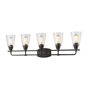 Annora 36.75 in. 5-Light Olde Bronze Vanity Light with Clear Glass Shade with Bulbs Included