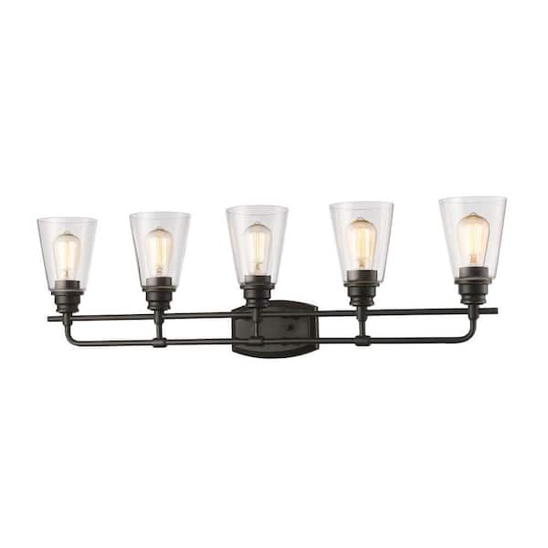 Unbranded Annora 36.75 in. 5-Light Olde Bronze Vanity Light with Clear Glass Shade with Bulbs Included