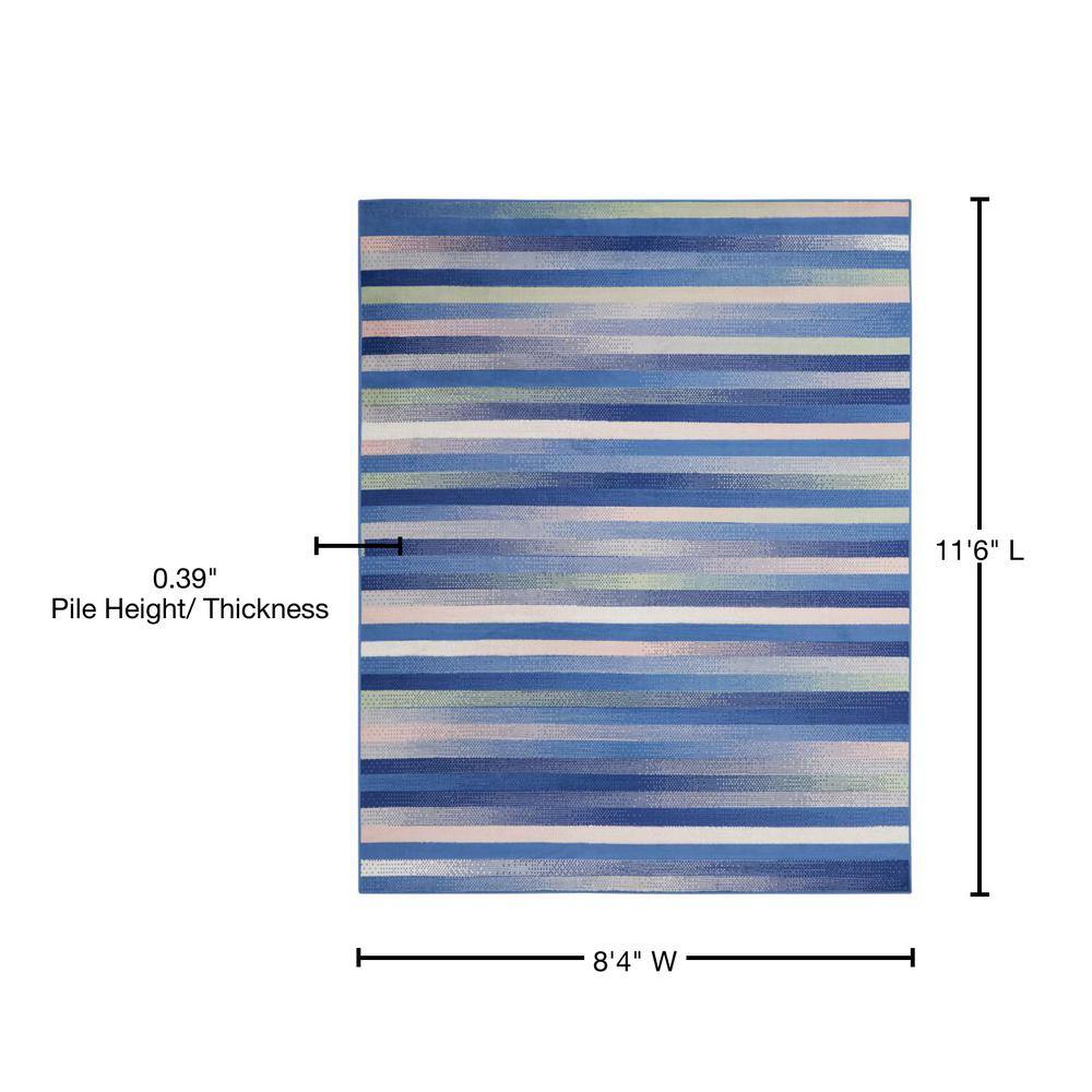 Whimsicle Blue Multicolor 8'4" x 11'6" Synthetic Stripe Rug