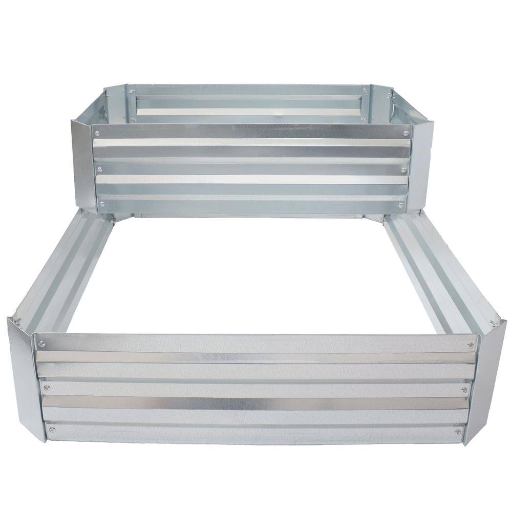Silver 2-Tier Galvanized Steel Raised Garden Bed