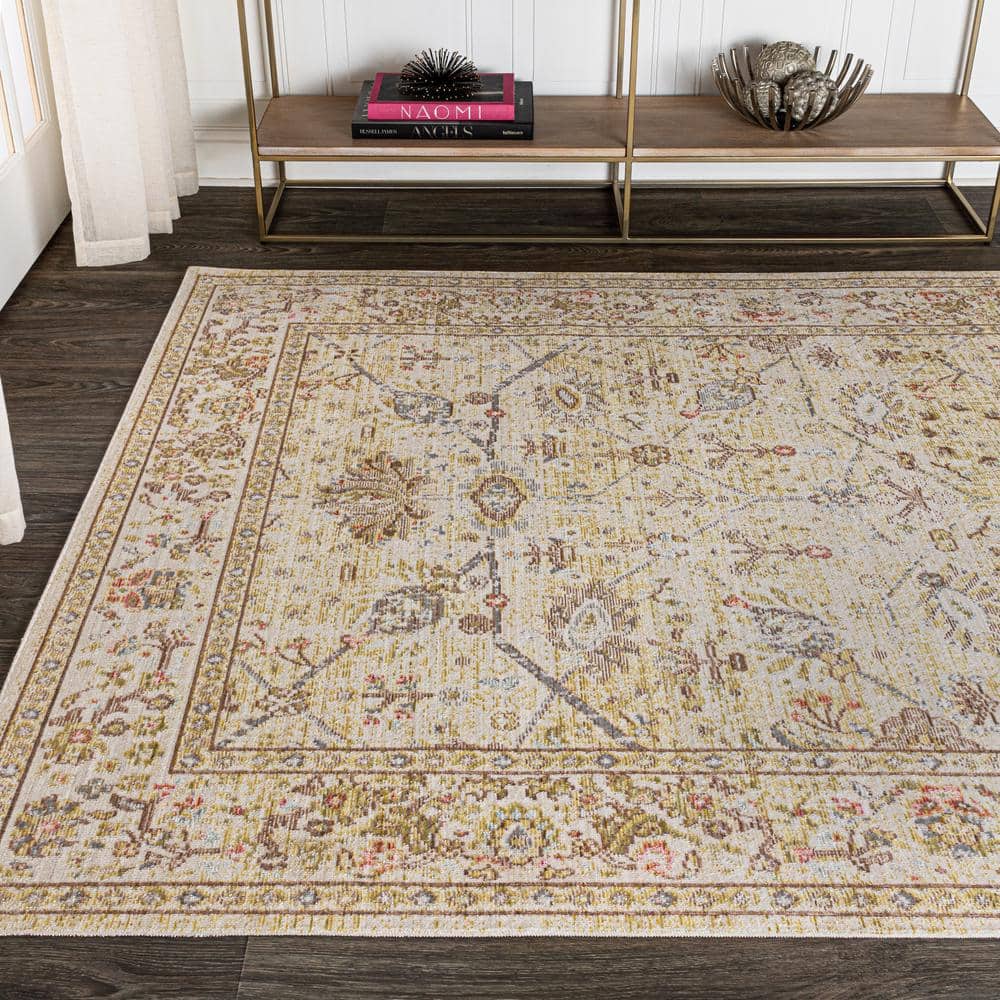 Modern Persian Ivory Floral 8' x 10' Easy-Care Synthetic Rug