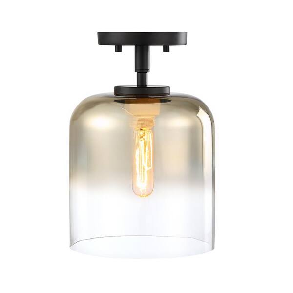 Designers Fountain - Gastby 8.5 in. 1-Light Matte Black Glam Entryway Semi-Flush Mount with Gold Ombre Glass Shade