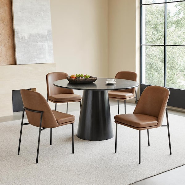 Solsticeon Saddle Brown Fabric Dining Chairs with Metal Frame (Set of 3)